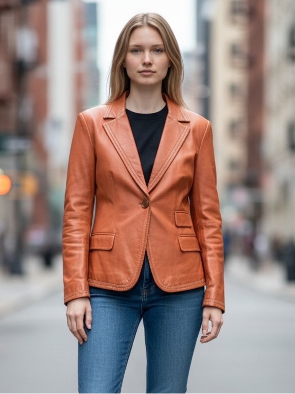 Armani Collezioni Cognac Leather Blazer Jacket size 10